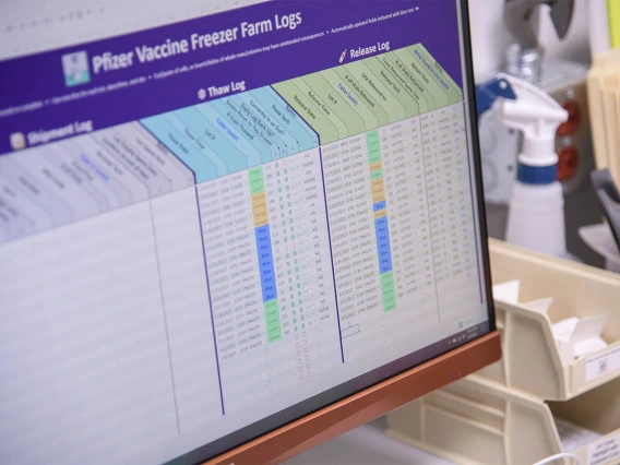 Each vial of the Pfizer vaccine has a batch number; a log is used to account for every Pfizer vial received, thawed and released.