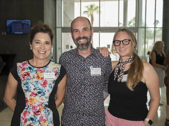 (From left) Professor Cynthia Standley, PhD, a professor in the Department of Bioethics and Medical Humanism and director of the College of Medicine – Phoenix Art in Medicine program; Craig Randich, director of the Bentley Gallery; and Sara Anderson, a consultant with the Phoenix Bioscience Core, were instrumental in the creation of the Artist + Researcher exhibition.