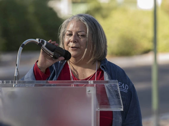 Teshia G. Arambula Solomon, PhD, associate professor, Family and Community Medicine, speaks during the renaming ceremony for what is now the Wassaja Carlos Montezuma Center for Native American Health.