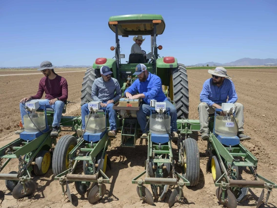 team planting tepary beans with tractor