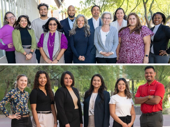 A composite with a photo of the College of Medicine – Phoenix’s Office of Equity, Diversity and Inclusion team on the top and the College of Medicine – Tucson’s Access, Community and Belonging team on the bottom.