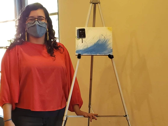 Connie Herrera, MD, said her painting, "Flow," was inspired by a patient. "The experience is not unlike many others, but I had not had a patient be so concerned about the force of the oxygen like this patient was. The thought of flow and oxygen were what inspired this painting."