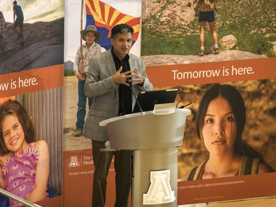 Deepta Bhattacharya, PhD, professor of immunobiology in the University of Arizona College of Medicine – Tucson, presented “A New Era for Science: Creating New Defenses Against Disease After COVID-19” at the first UArizona Health Sciences Tomorrow is Here Lecture Series event in Tucson on May 16. 