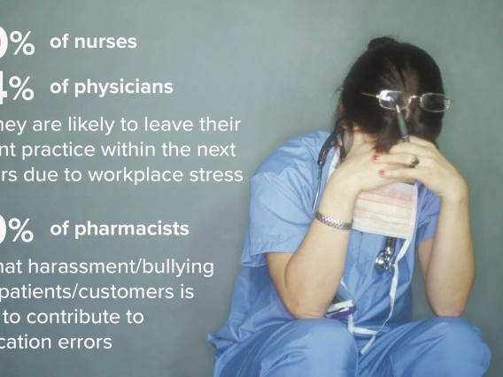 The Great Resignation of 2021 is creating a labor crunch in health care that studies indicate will get worse before it gets better, with one in five workers quitting their job since February 2020 due to burnout and more looking to leave. (Photo Illustration by Paul Fini. Sources: HealthEvolution.com, Mayo Clinic Proceedings and 2022 APhA/NASPA National State-Based Pharmacy Workplace Survey – Initial Findings)