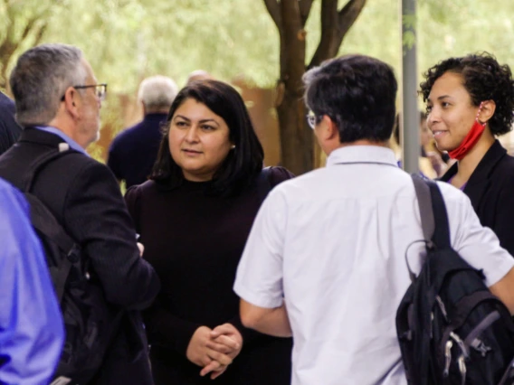 HealthTech Connect attendees network after the program, sharing ideas and making connections during the inaugural meeting.