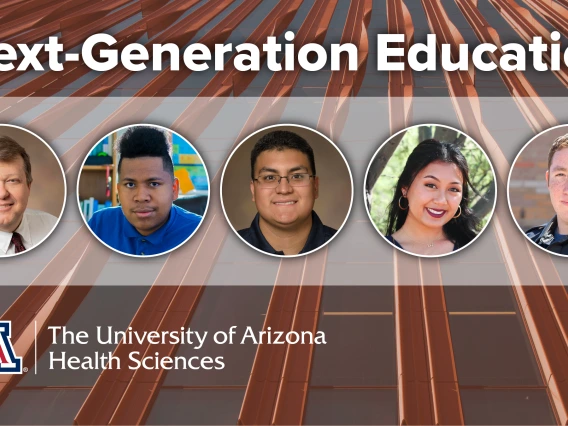 Five graduating students who studied at Health Sciences colleges or centers: (from left) Jeffrey A. Asman, Meucci Ilunga, Victor Miranda, Samantha Dando, Erik Ceron.