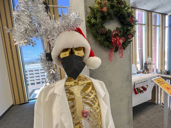 The Interprofessional Clinical and Professional Skills Center on the eighth floor of the Health Sciences Innovation Building decked their halls and skeleton this year. 