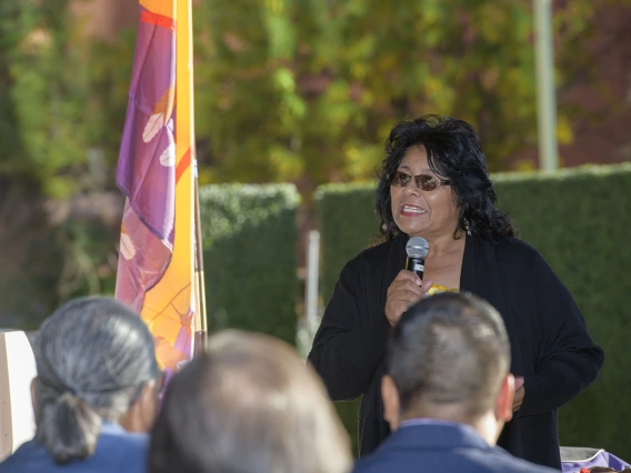 Pascua Yaqui tribal member and State Sen. Sally Ann Gonzales speaks at the ceremony.