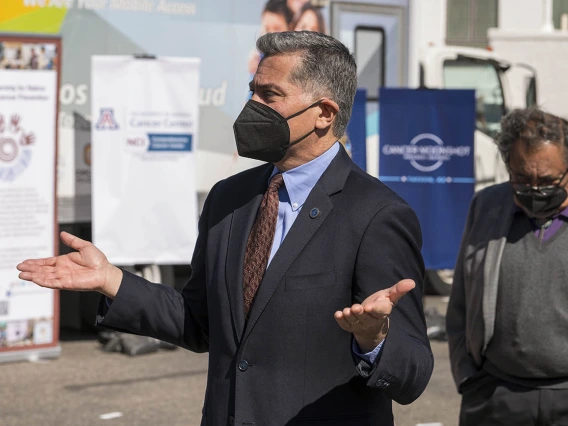 Xavier Becerra, secretary of the U.S. Department of Health and Human Services, accompanied first lady Jill Biden, EdD, on a tour of the San Xavier Health Center in the San Xavier District of the Tohono O’odham Nation on March 8, 2022.