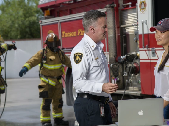 Alesia Jung, a doctoral student in epidemiology at the UArizona Mel and Enid Zuckerman College of Public Health, is project coordinator for the Fire Fighter Multicenter Cancer Cohort Study and works directly with firefighters in Tucson and beyond.