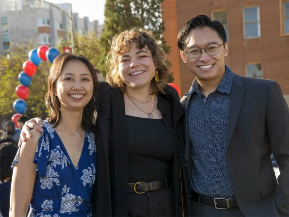 (From left) Medical students Marisa Tran, Marisa Delgado and Bruce Chy pause for a moment before the start of the UArizona College of Medicine – Tucson 2022 Match Day event.