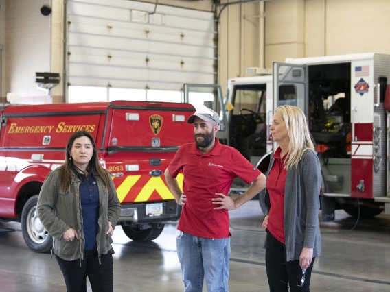 The University of Arizona Mel and Enid Zuckerman College of Public Health’s Amanda Wilson, MS, Jonathan Sexton, PhD, and Kelly Reynolds, PhD, listen to further instruction about production. The College worked in conjunction with Tucson Fire Department and the Western Regional Public Health Training Center to create a training video about protocols for first responders to avoid infection during an outbreak.