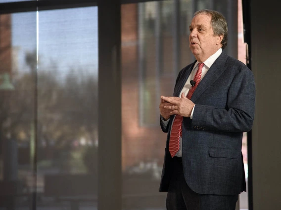 Senior Vice President for Health Sciences Michael D. Dake, MD, welcomes attendees to the town hall event in Tucson, Jan. 28, 2020.