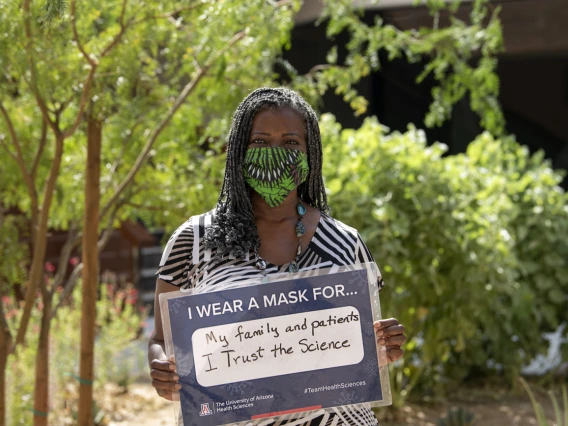 Wearing a mask for her family and patients, Victoria Murrain, DO, is the vice dean of the Office of Diversity, Equity and Inclusion at the College of Medicine –Tucson.