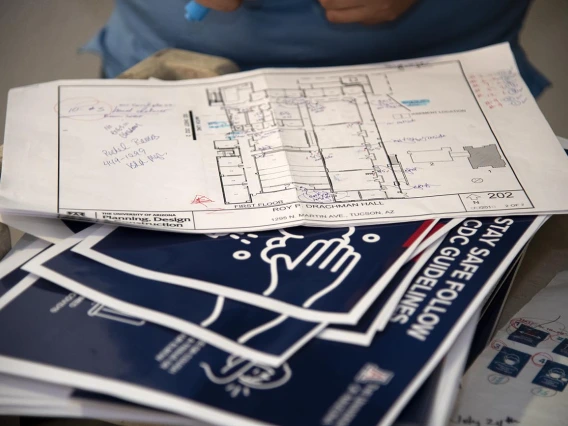 This map shows where all new signage will be placed around the Mel and Enid Zuckerman College of Public Health in preparation for the return of students. 