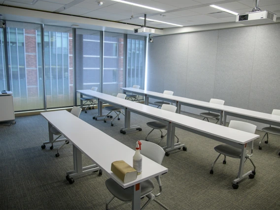 Classrooms now have fewer chairs to help students maintain physical distance of six feet. 