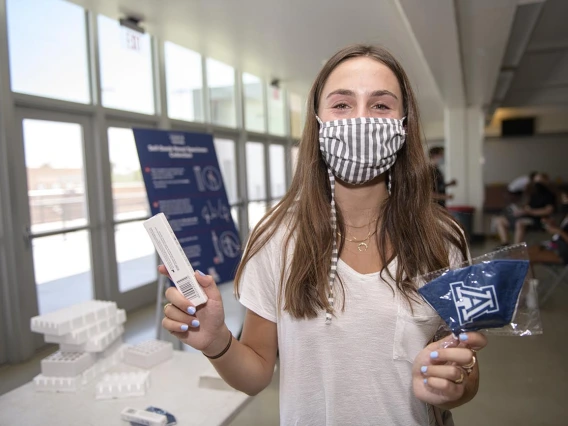 After taking a COVID-19 test, students get a free face mask and digital thermometer to help monitor symptoms as part of Wildcat Wellcheck.