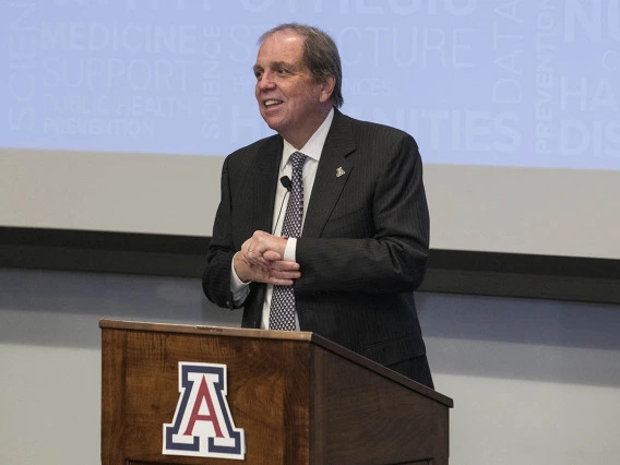 Michael D. Dake, MD, senior vice president for the University of Arizona Health Sciences, presented “Precision Health Care for All: The University of Arizona Health Sciences Center for Advanced Molecular and Immunological Therapies” at the first UArizona Health Sciences Tomorrow is Here Lecture Series event in Phoenix.