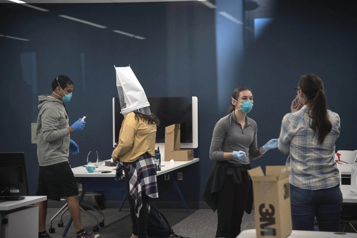 Students helping students: First and second year College of Medicine – Tucson students volunteer through the CUP Program to help with N95 mask fitting for the second-year medical students.