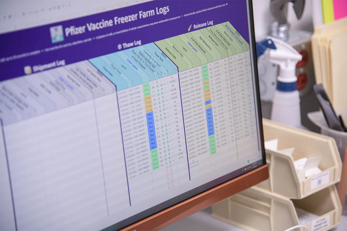 Each vial of the Pfizer vaccine has a batch number; a log is used to account for every Pfizer vial received, thawed and released.