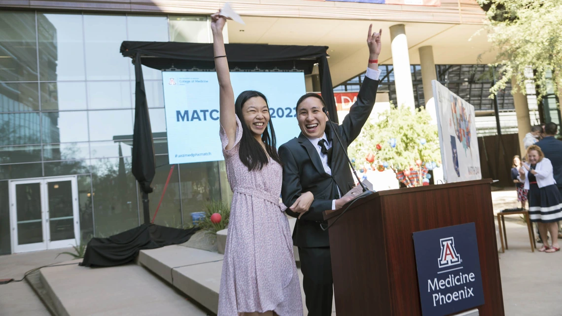 Pristine Mei and Brandon Ngo, announced that they were couple-matched to University of California-Davis during the UArizona College of Medicine – Phoenix Match Day 2022 event.