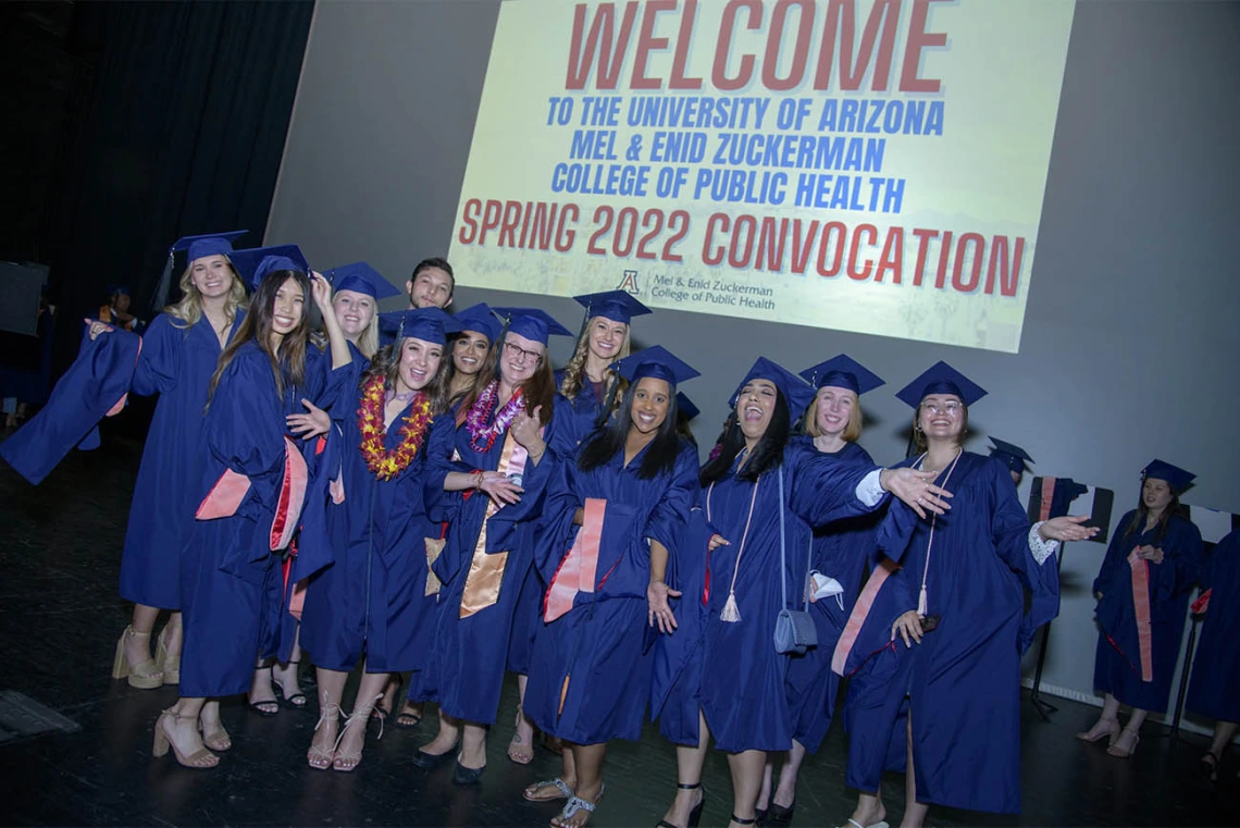 Master of Public Health graduates gather at Centennial Hall for the 2022 Mel and Enid Zuckerman College of Public Health spring convocation.