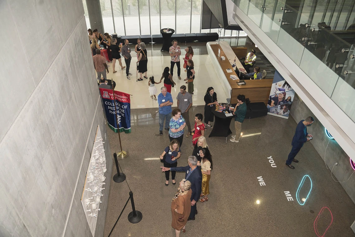 The public opening of the Artist + Researcher exhibition was held in the Health Sciences Education Building as part of the First Friday Art Walk in downtown Phoenix on Friday, Sept. 2.