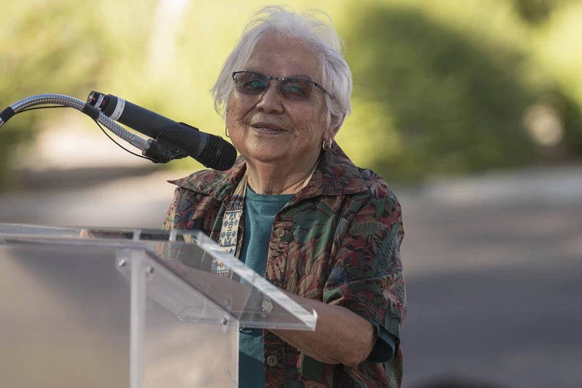 Jennie Joe, PhD, MPH, professor emerita, Family and Community Medicine, speaks during the renaming ceremony of the Wassaja Carlos Montezuma Center for Native American. 