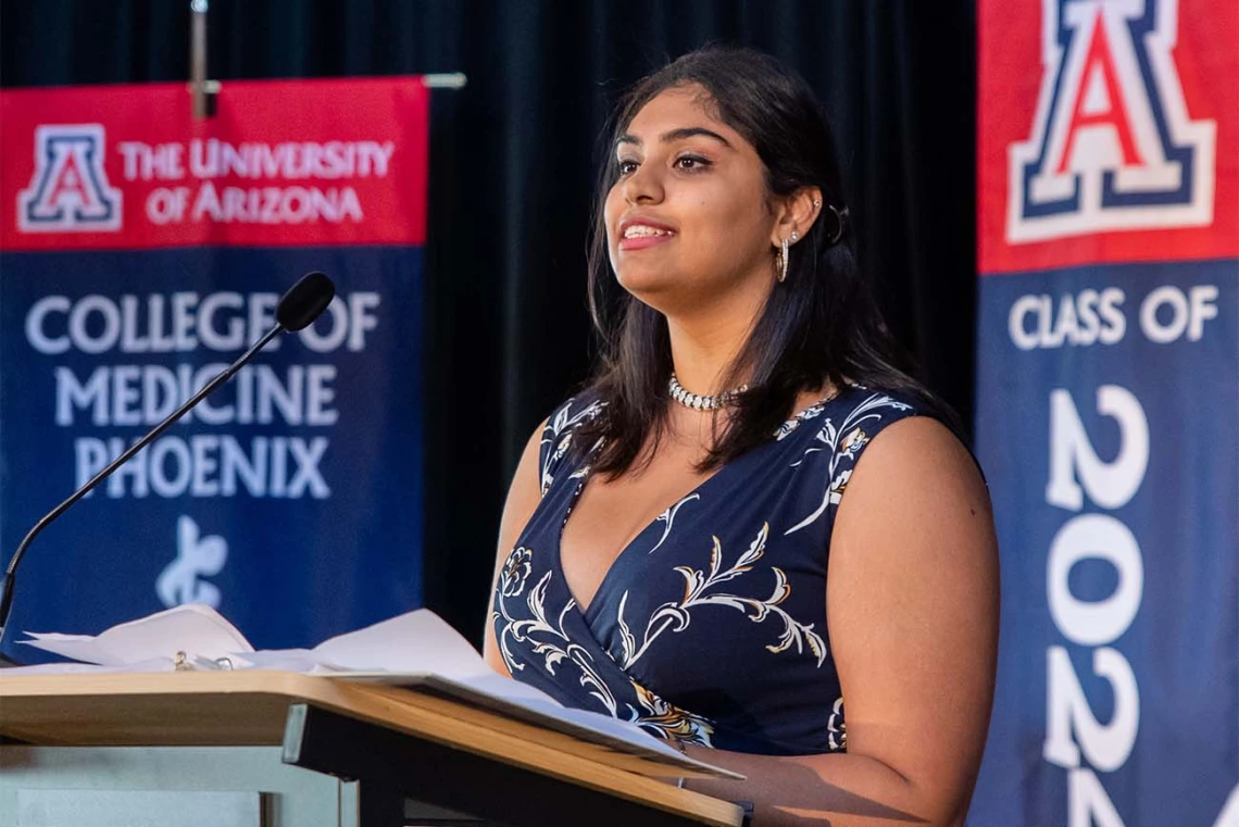 Meher Rakkar was nominated to speak at the white coat ceremony, where she reflected on how much the class has grown together and learned from each other over the past year.