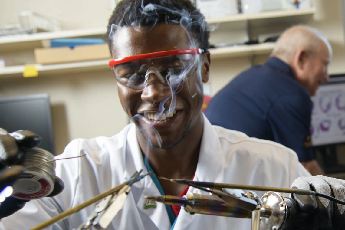 African-American med student in lab.