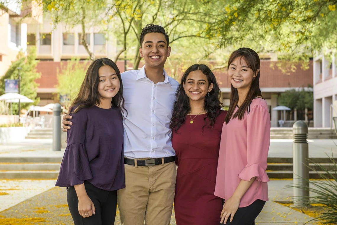 From left: Makenna Ley, Ivan Carrillo, Kyra Singh and Yi-Jen Yang are among the first high school graduates who will participate in the Accelerated Pathway to Medical Education program.