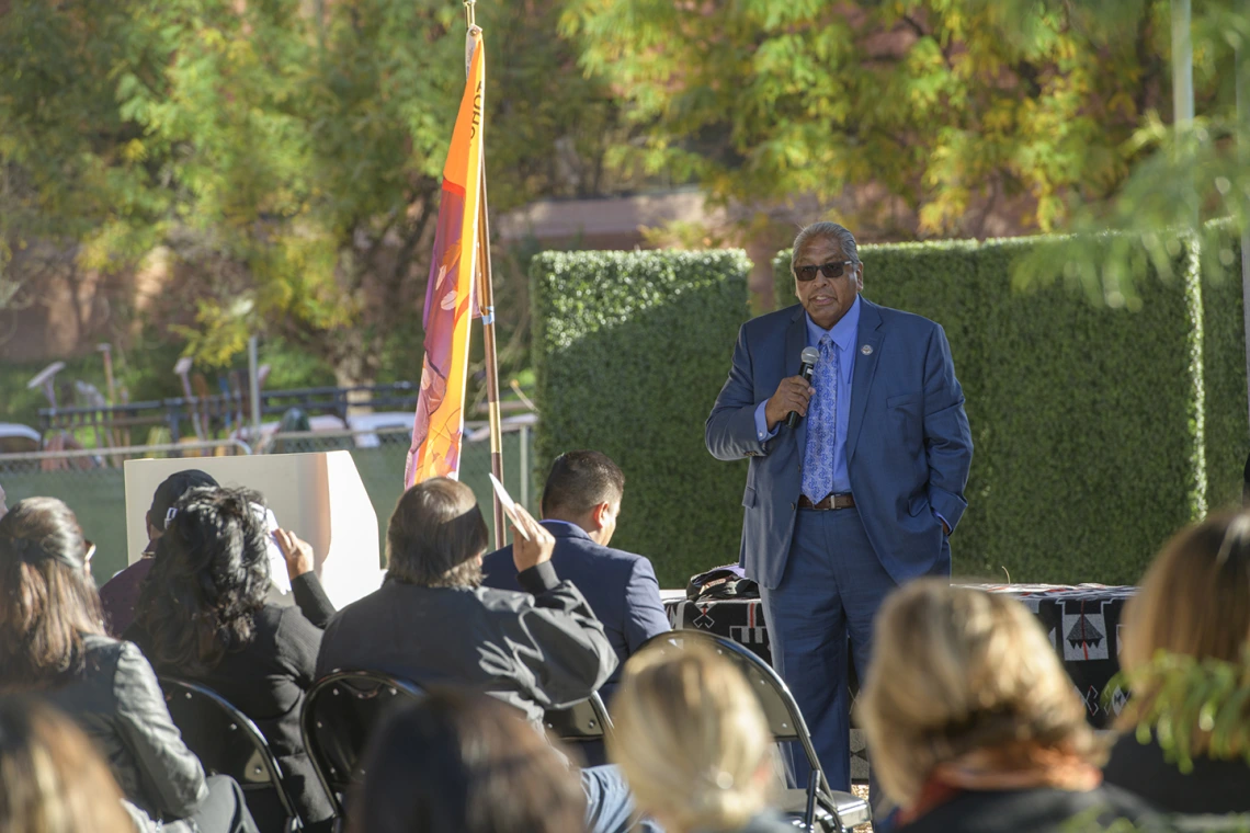 Chairman of the Tohono O’odham Nation, Ned Norris, speaks during the blessing ceremony.