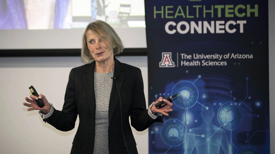 Kathleen C. Insel, PhD, RN, director of Innovations in Healthy Aging at the University of Arizona Health Sciences, presents a mobile app demonstration on “Smart and Adaptive Living for Emotional and Physical Health” at the event. 