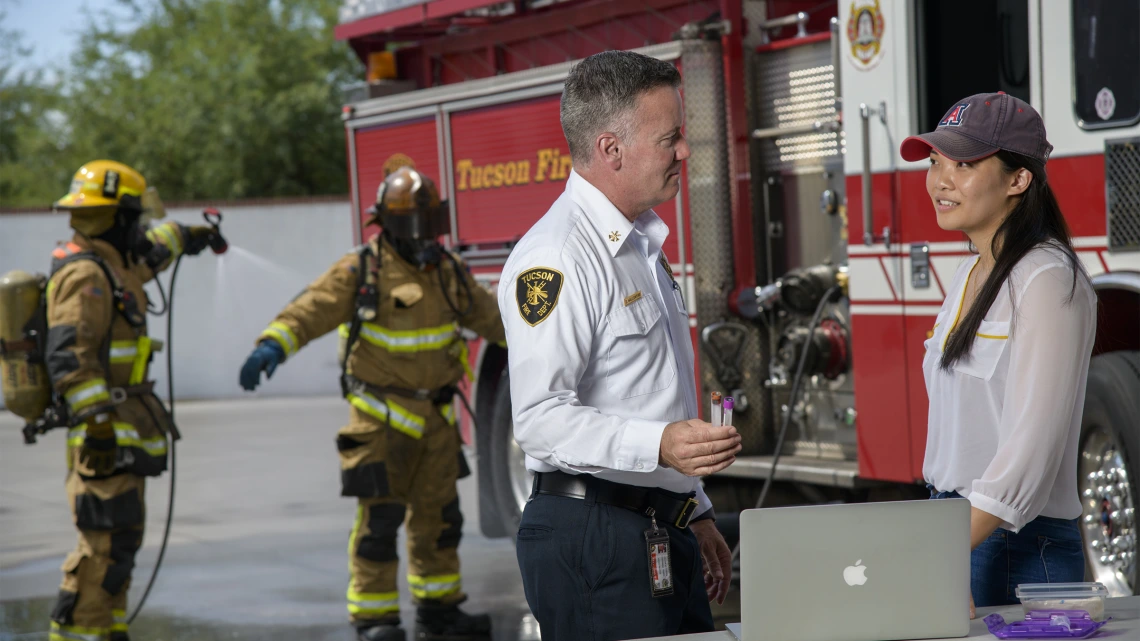 Alesia Jung, a doctoral student in epidemiology at the UArizona Mel and Enid Zuckerman College of Public Health, is project coordinator for the Fire Fighter Multicenter Cancer Cohort Study and works directly with firefighters in Tucson and beyond.