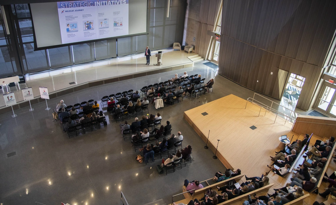 Senior Vice President for Health Sciences Michael D. Dake, MD, held a town hall at the Health Sciences campus in Tucson on Jan. 28, 2020,