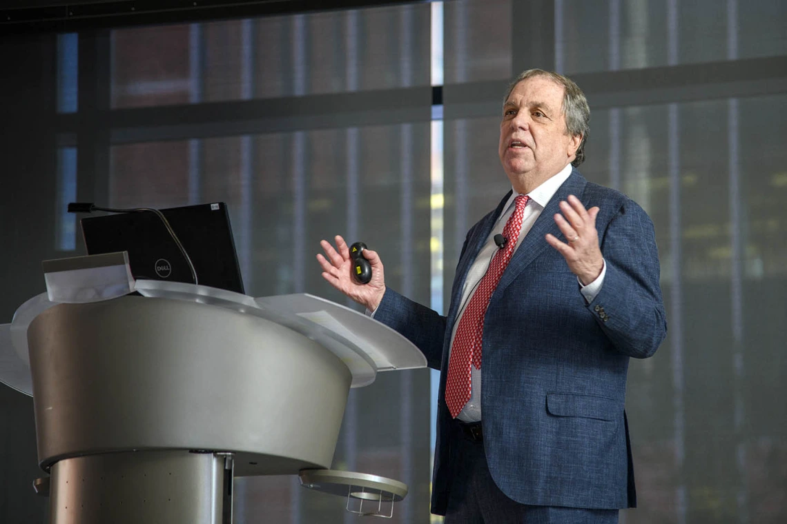 Senior Vice President for Health Sciences Michael D. Dake, MD, answers audience questions during the town hall event in Tucson, Jan. 28, 2020.