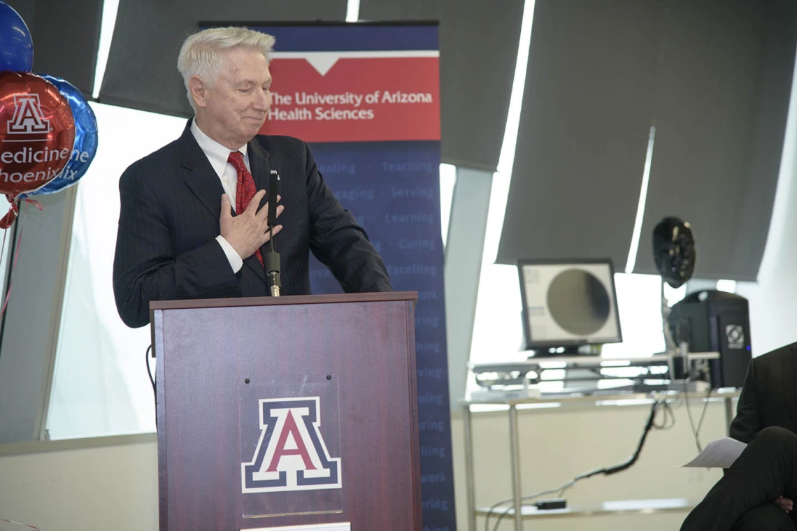 University of Arizona College of Medicine - Phoenix Dean Guy Reed speaks to the audience at the Primary Care Physician scholarship reception. 