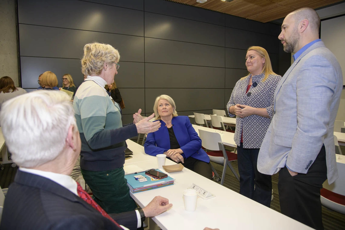 From left: College of Medicine - Phoenix Dean Guy Reed, MD, Lynda Ransdell, PhD, dean of the Northern Arizona University's College of Health and Human Services, Bev Spink, interim senior director of Information Technology Services, Melissa Colchado, chief of staff of management and policy at the University of Arizona Health Sciences, and Brian Ten Eyck, assistant vice president for strategic initiatives at the University of Arizona Health Sciences