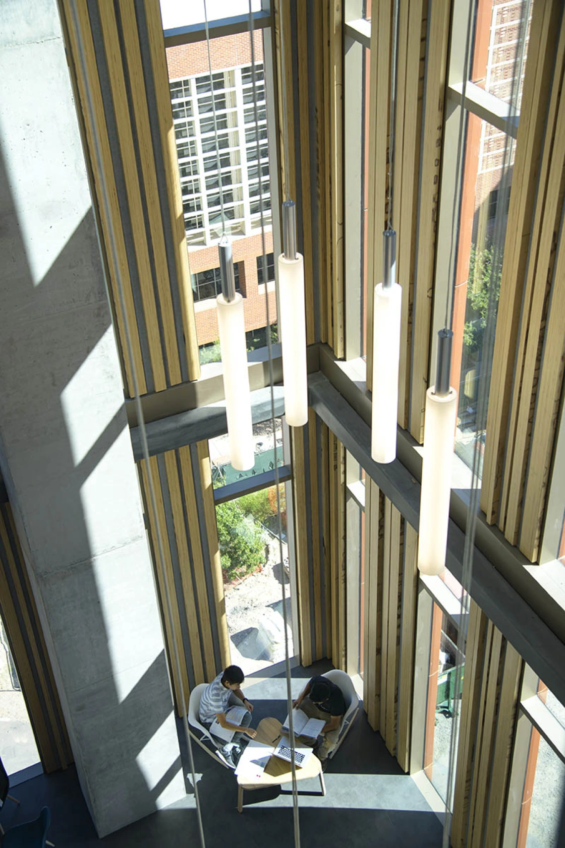 This lofty perch in the Health Sciences Innovation Building is a favorite for those who want to have a birds-eye view of the Tucson campus in a space with a towering ceiling and air conditioning. 