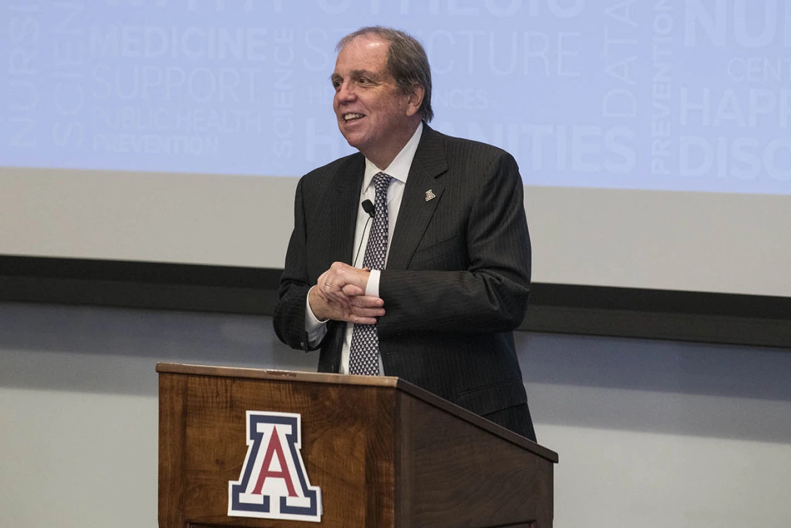 Michael D. Dake, MD, senior vice president for the University of Arizona Health Sciences, presented “Precision Health Care for All: The University of Arizona Health Sciences Center for Advanced Molecular and Immunological Therapies” at the first UArizona Health Sciences Tomorrow is Here Lecture Series event in Phoenix.