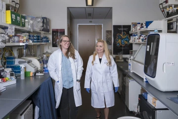 (From left) In Phoenix, Dr. Rhodes works with Melissa Herbst-Kralovetz, PhD, who has a long-standing interest and background in studying infections and diseases impacting women’s health. The Herbst-Kralovatz Lab has spent more than a decade working on the impact of different microbiota species on tissue environments.