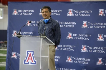 Deepta Bhattacharya, PhD, helped develop the antibody test for COVID-19 being used throughout Arizona. He discussed his work at a news conference in 2020.