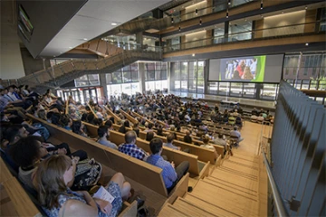 The Forum, a stage area with tiered seating, will draw community members onto campus. (photo: Kris Hanning, Health Sciences Office of Communications)