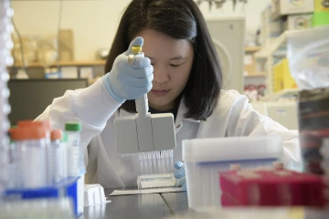 Rachel Wong, Department of Immunobiology research specialist and graduate student, validates the antibody test, which Research Administration ushered from the lab to the community.