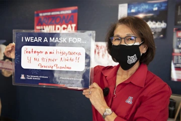 Cecelia Rosales, MD, MS, shares that the health and safety of her first newborn grandchild is one of her motivations for wearing a mask.