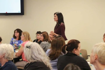 A participant speaks at a 2018 UAHS LGBTQ+ Safe Zone workshop.