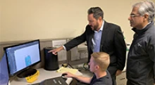 Clockwise from the top: CEO of company licensing the respiratory-assist-device technology Manny Teran, inventor Dr. Sairam Parthasarathy and mechanical designer Greg Jewell.